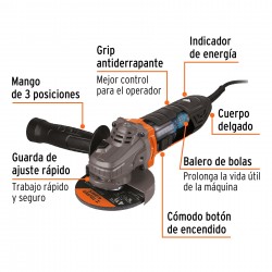 Esmeriladora angular 4-1/2", 950W, TRUPER ERGO PRO