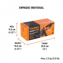 Esmeriladora angular 4-1/2", 950W, TRUPER ERGO PRO